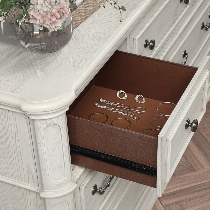 Roundhill Furniture Nelson French Traditional 6-Piece Bedroom Set, Antique White