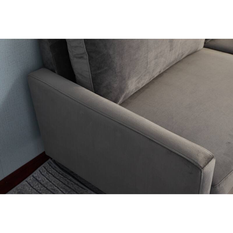 Grey Sofa with Wood and Fabric, 70x33x34 inches