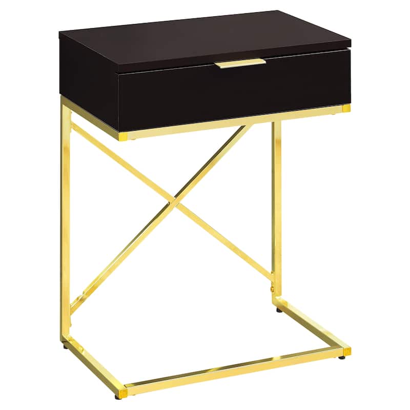 Modern 24-Inch End Table with Drawer with Wood Surface and Metal Base Side Table for Sofa or Bedside - Gold-Black