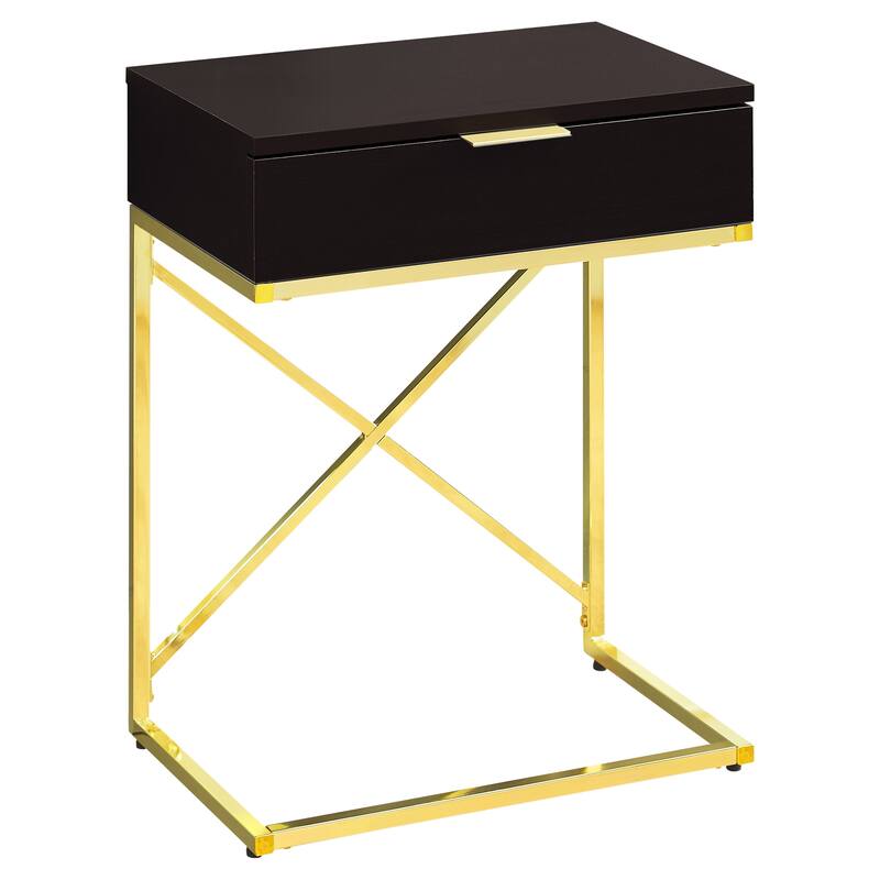 Modern 24-Inch End Table with Drawer with Wood Surface and Metal Base Side Table for Sofa or Bedside