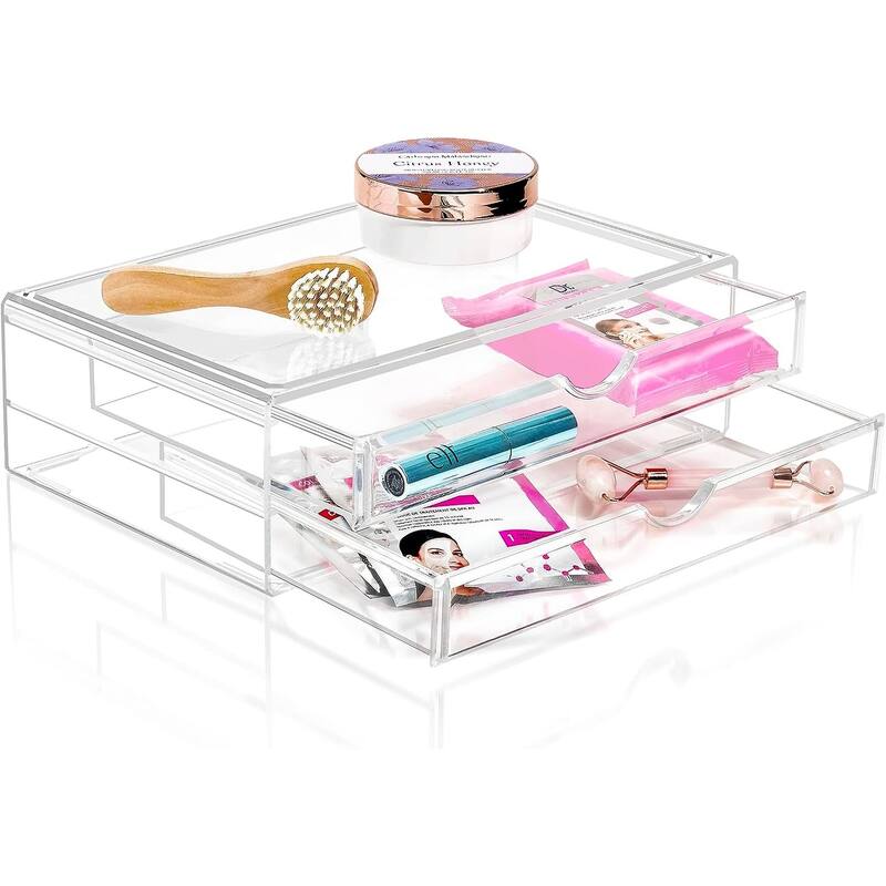 Sorbus Large Stackable Acrylic Drawers - Clear Storage Drawers for Organizing Make up, Nail Polish, Hair Accessories, and More - 2-Drawers