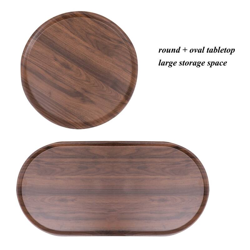 Modern Wooden Round Coffee Table with Storage Tray 2 Tier Oval End Tables for Living Room