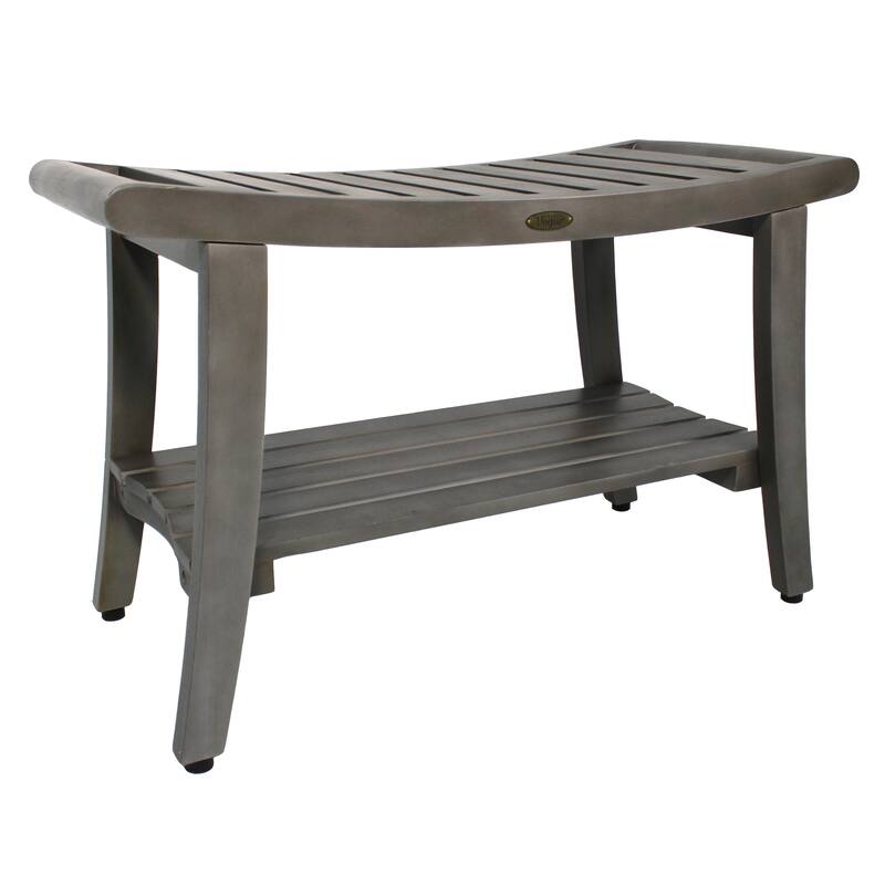 CoastalVogue Harmony Antique Gray 30" Teak Shower Bench, LiftAide Arms