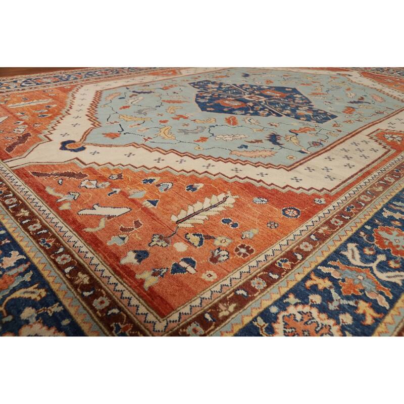 Blue & Orange Sultanabad Vegetable Dye Rug Hand-Knotted Wool Carpet - 8'11" x 12'2"
