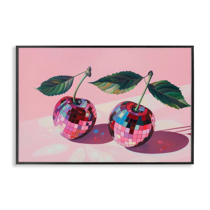 Stupell Disco Ball Cherry Pair Framed Giclee Art Design By LSR Creative Studio - 30 x 20 - Black