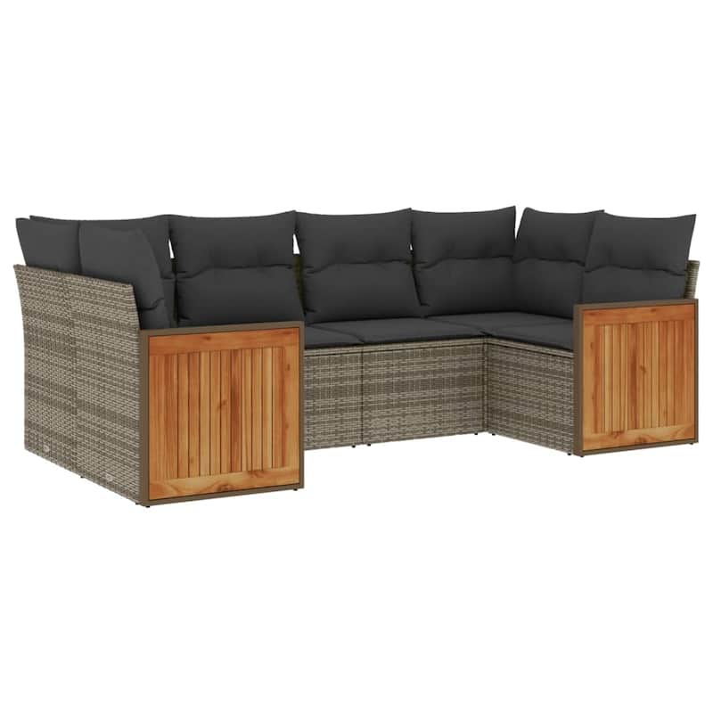 vidaXL Patio Sofa Set with Cushions Outdoor Furniture 6 Piece Poly Rattan - 24.4 x 24.4 x 27.2