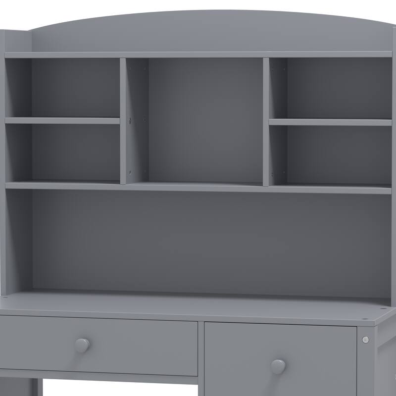 40"Home Executive Desk and Upholstered Chair Set with Bookshelf, Computer Desk with Four Drawers, Storage Shelf, and Chair