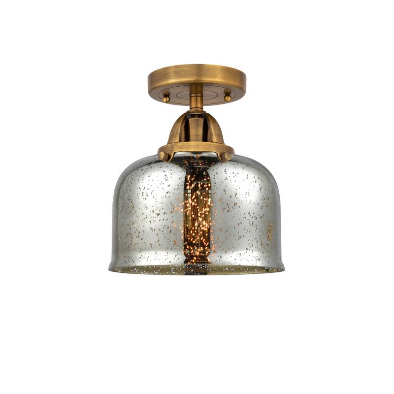Innovations Lighting Nouveau 2 Bell - 1 Light 8" Semi-Flush Mount - Silver Plated Mercury/Brushed Brass