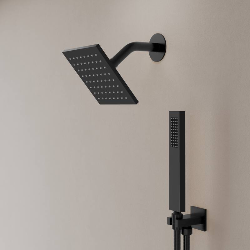 GRANDJOY Shower System 12 inch Ceiling and 6 inch Wall Mount Rainfall Dual Shower Heads with LED Handheld Spray Thermostatic