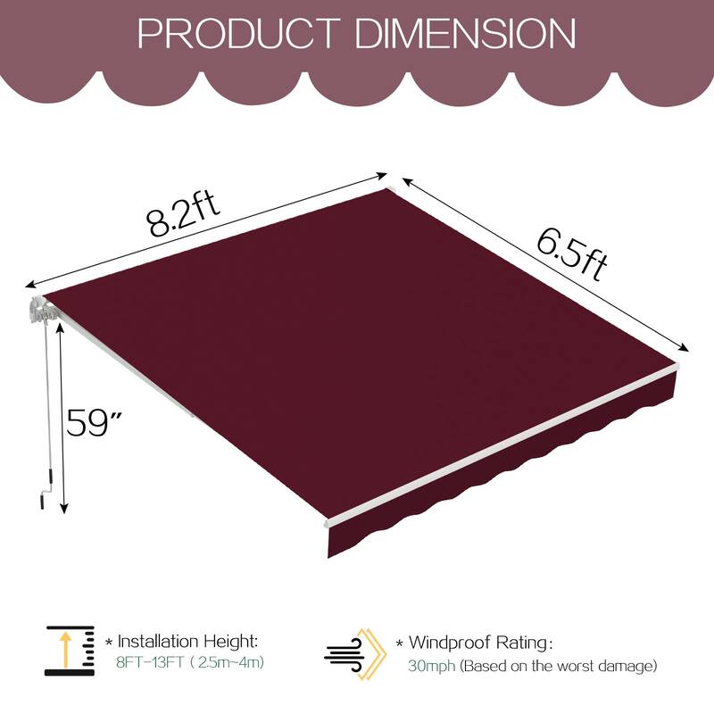 AECOJOY Manual Retractable Patio Awning Outdoor Sunshade Shelter (Cover Only)