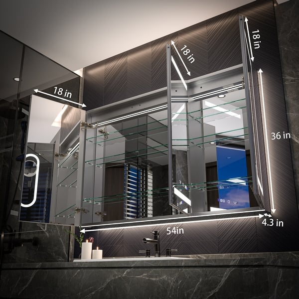 dimension image slide 4 of 5, Modland 48"-72"W x 36"H Lighted Bathroom Medicine Cabinet with Backlit & Frontlit Modes,Anti-Fog