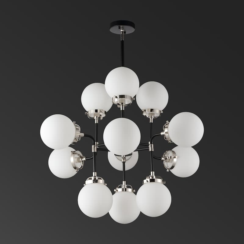 SAFAVIEH Couture Vergie White Glass 12-Light Pendant - 31 In W x 31 In D x 28.5 / 58.5 In H - Black - 31Wx31Dx59H