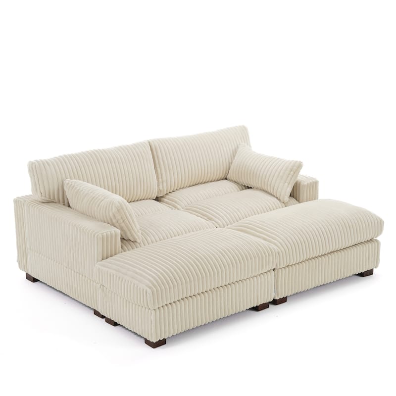 Modern Oversized Plush Corduroy Modular Sectional Sofa with 2 Ottomans