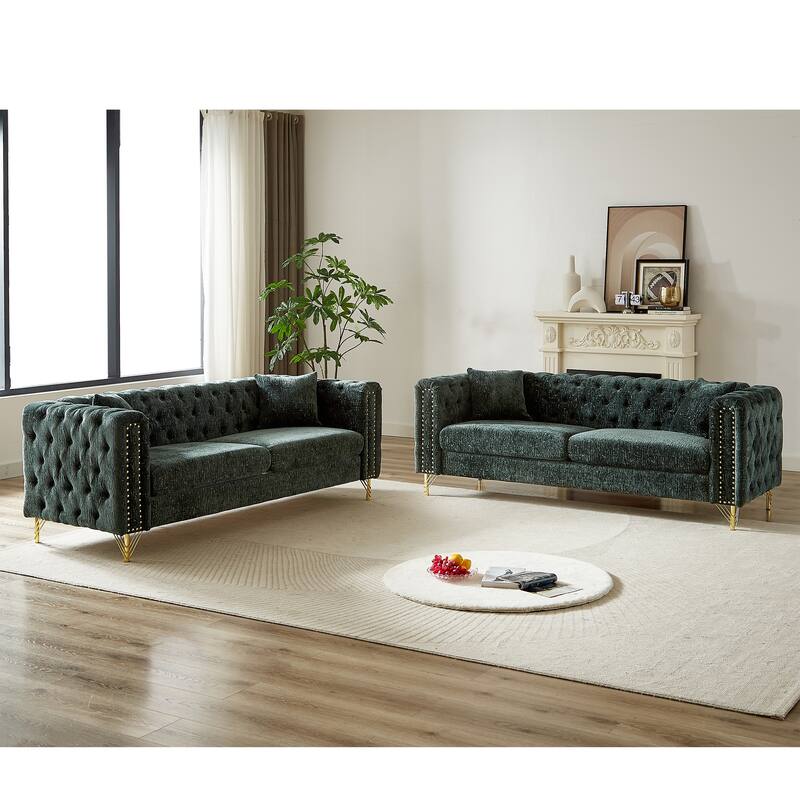 Elegant Chesterfield Sofa with Nailhead Trim & Metal Legs - 6-Seat Couch