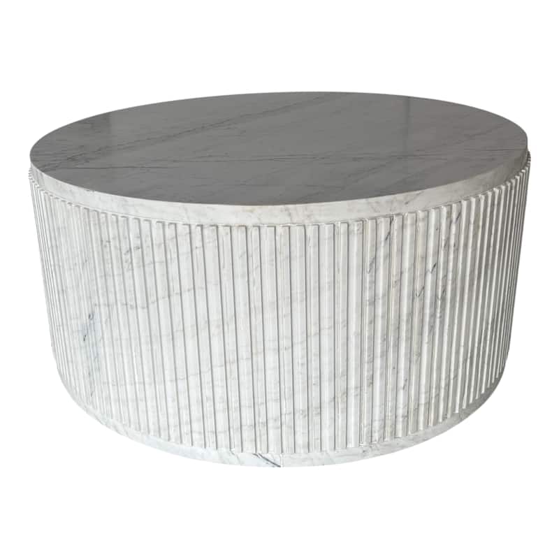 Marble Coffee Table Fluted Round Covered Outdoor Areas - 17" White - 36" x 36" x 17"