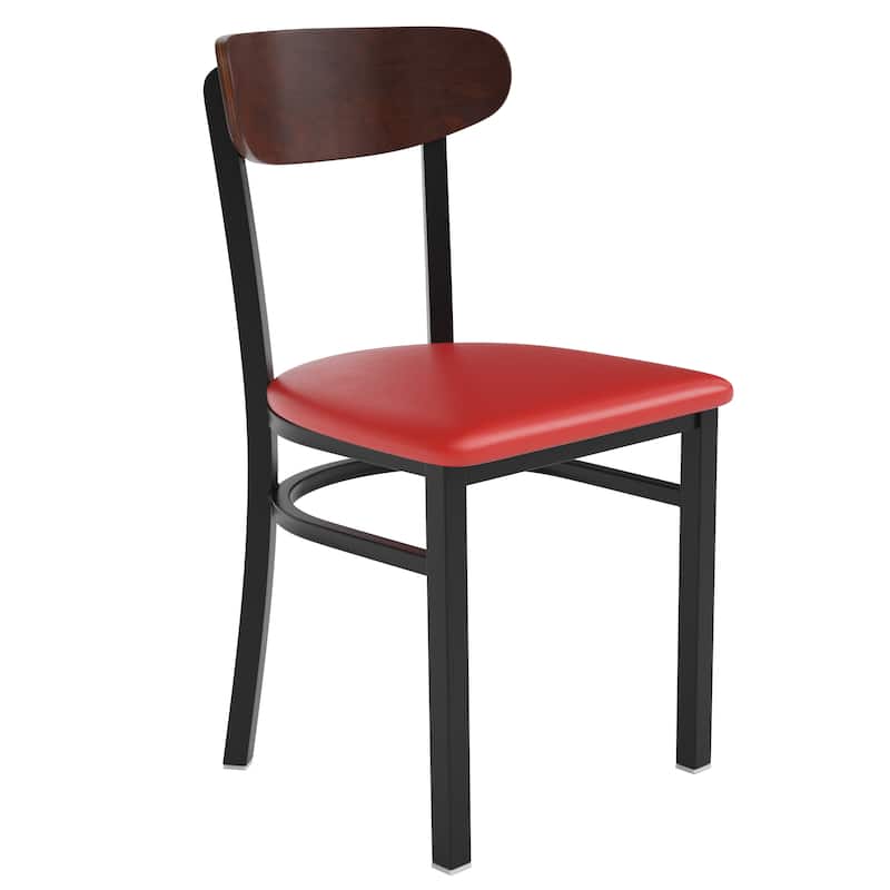 Commercial Metal Dining Chair with Wood Seat and Boomerang Back