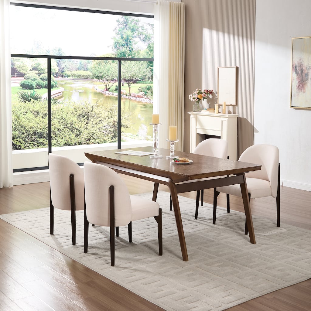 Wooden Dining Chairs Modern Fabric Upholstered Kitchen Chairs Farmhouse - Set of 2