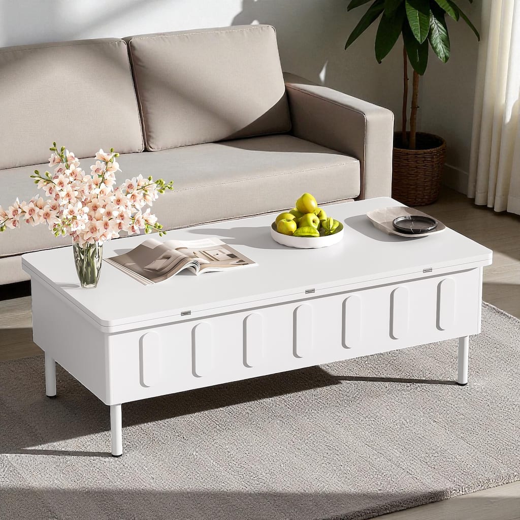 Lift-Top Coffee Table with Hidden Storage and Drawers, Foldable Adjustable Center Table for Living Room, Modern MDF Design