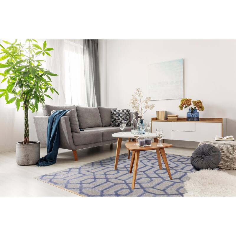 Hand-Knotted Wool Viscose Links Rug, Blue Area Rug, Luxurious Stylish Rug for Enhancing Your Living Room, Bedroom - 6' x 9' - Blue