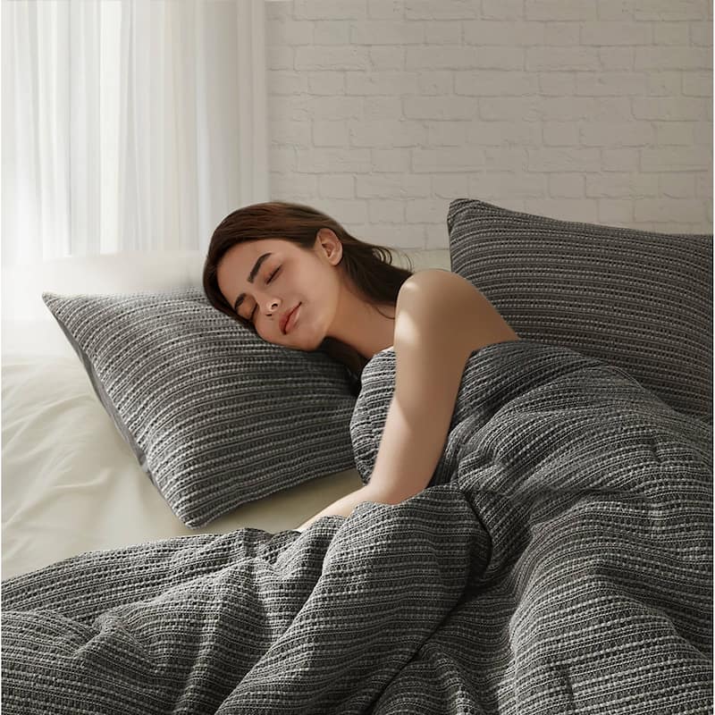 GDF Studio - Rowena Waffle Washed Cotton 3-Piece Comforter Set with Soft Textured Design