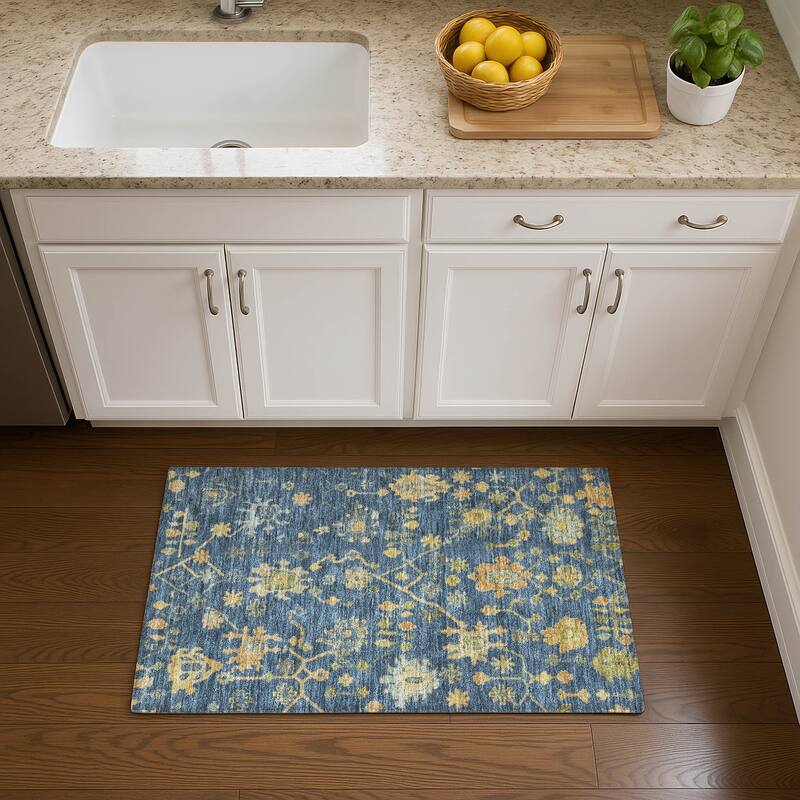 Premium Washable Super Soft Farmhouse Traditional Mayfield Rug - Navy - 1'8" x 2'6"