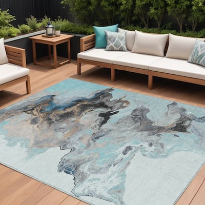 HomeRoots Abstract Modern Rectangle Outdoor Rug
