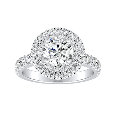 Auriya 14k Gold Round 1 1/4 carat TW Double Halo Diamond Engagement Ring (G-H, VS1-VS2)