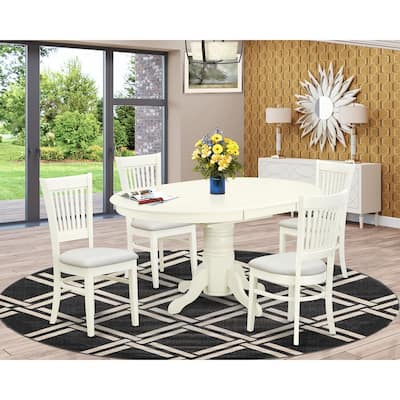 Mid Century Dining Set 5Pc - Dining Room Table & 4 Chairs - Linen Fabric Seat - Old World Charm