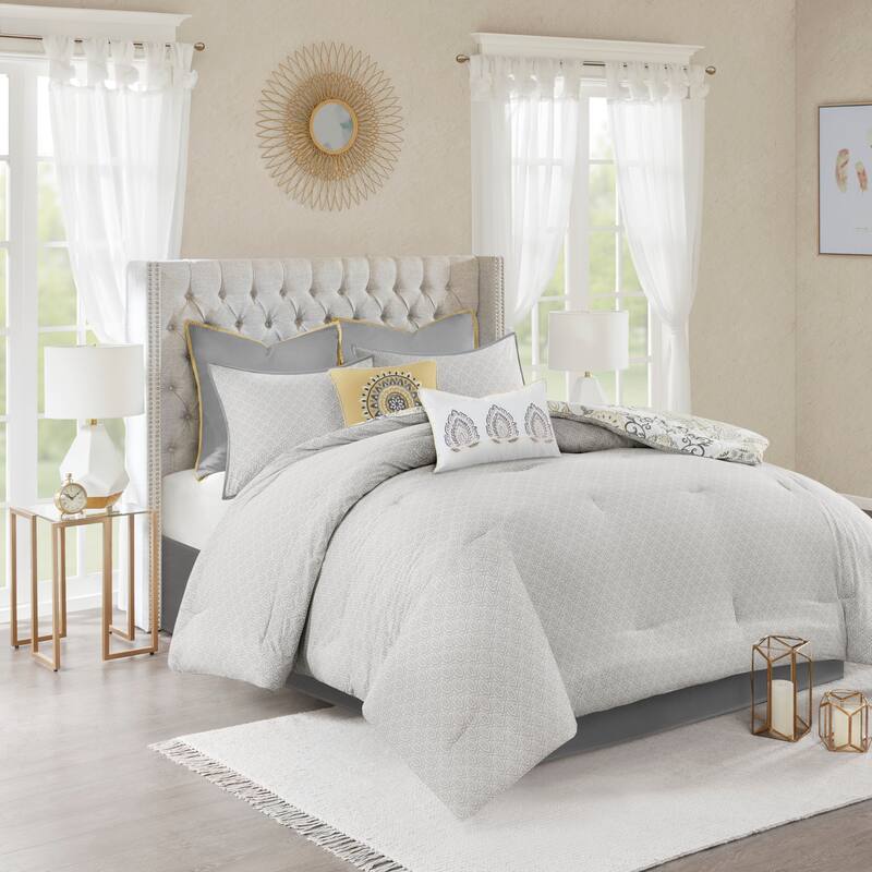 Madison Park Loleta 8 Piece Cotton Floral Printed Reversible Comforter Set
