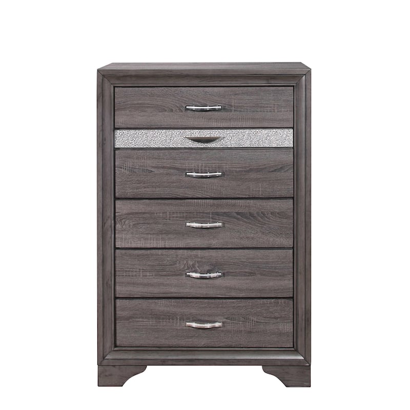 35" Grey Six Drawer Chest with Bling Jewelry Drawer for Bedroom Storage - Grey
