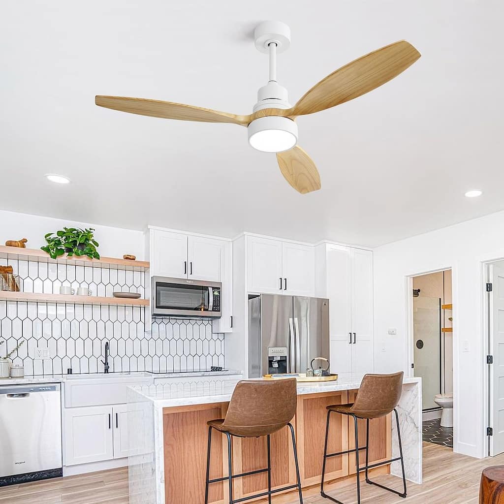 52" Remote Control Wooden Blade Ceiling Fan with 3 Colors adjustable LED