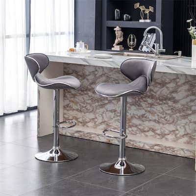 Velvet Upholstered Adjustable Swivel Barstool (Set of 2)