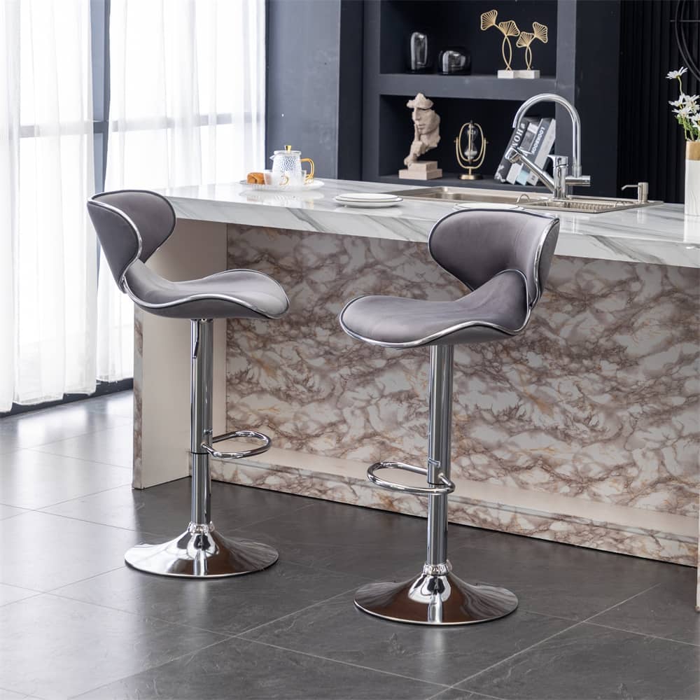 Velvet Upholstered Adjustable Swivel Barstool (Set of 2)