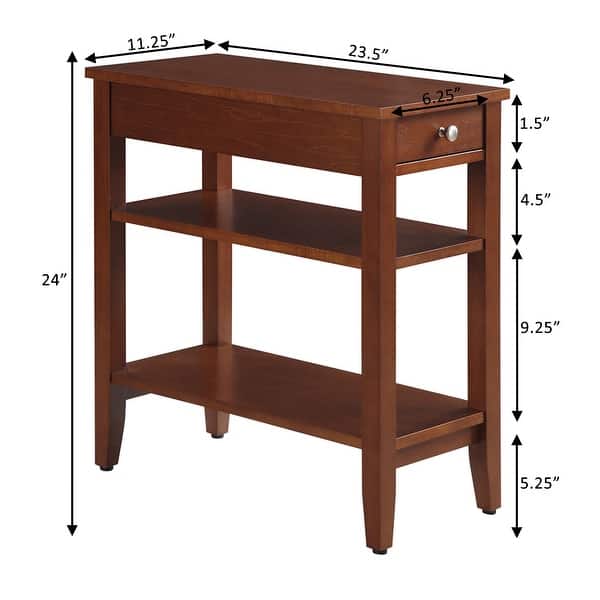 dimension image slide 5 of 12, Convenience Concepts American Heritage 1 Drawer Chairside End Table with Shelves
