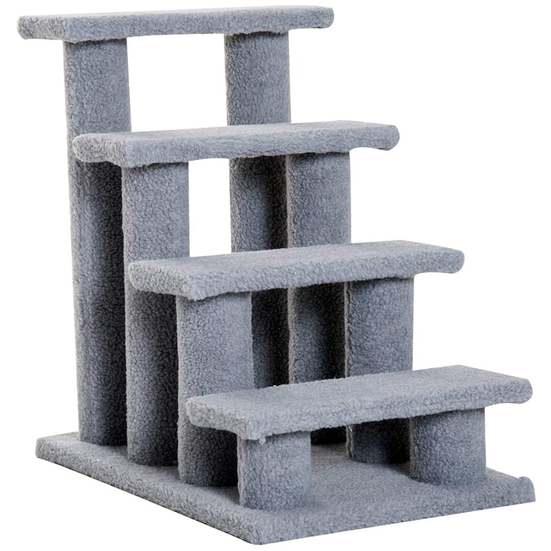 PawHut 25" 4-Step Multi-Level Carpeted Cat Scratching Post Pet Stairs - Grey