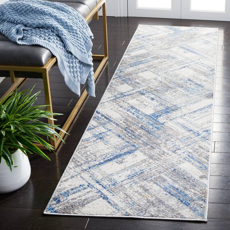 SAFAVIEH Shivan Cristele Modern Abstract Rug - 2'2" x 8' Runner - Ivory/Blue