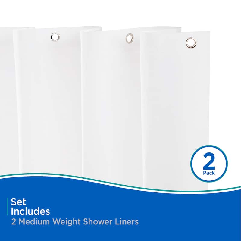 Kenney Medium Weight PEVA Shower Curtain Liner, 70" W x 72" H, 2-Pack