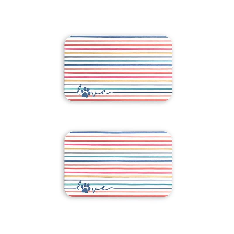 Abode Homewares Love Stripes Melamine Pet Feeding Placemat - 19" x 11.5" - Multicolor - Set of 2 - Multicolor