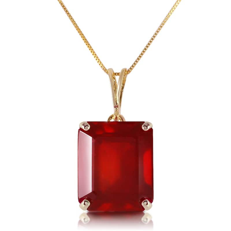 6.5 Carat 14K Solid Gold Gemstone Necklace Octagon Natural Ruby - 18 Inch - Yellow