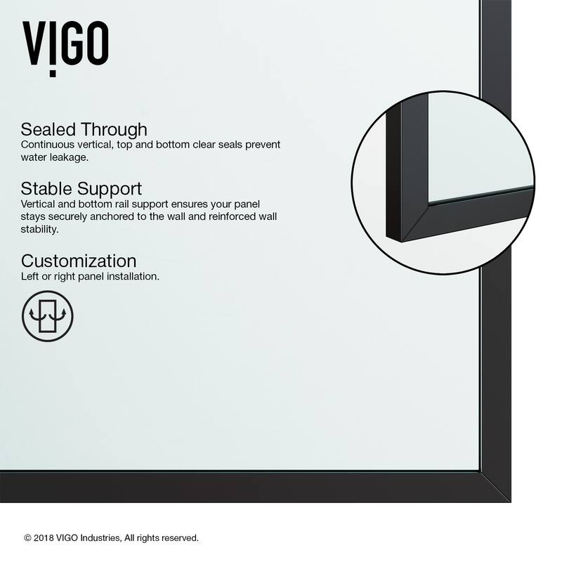 VIGO Meridian 34" W x 74" H Framed Fixed Shower Screen in Matte Black