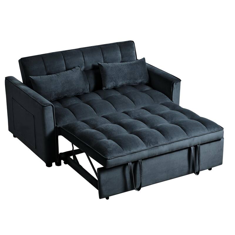 3-in-1 Velvet Convertible Sofa Bed, Adjustable Backrest with Pockets