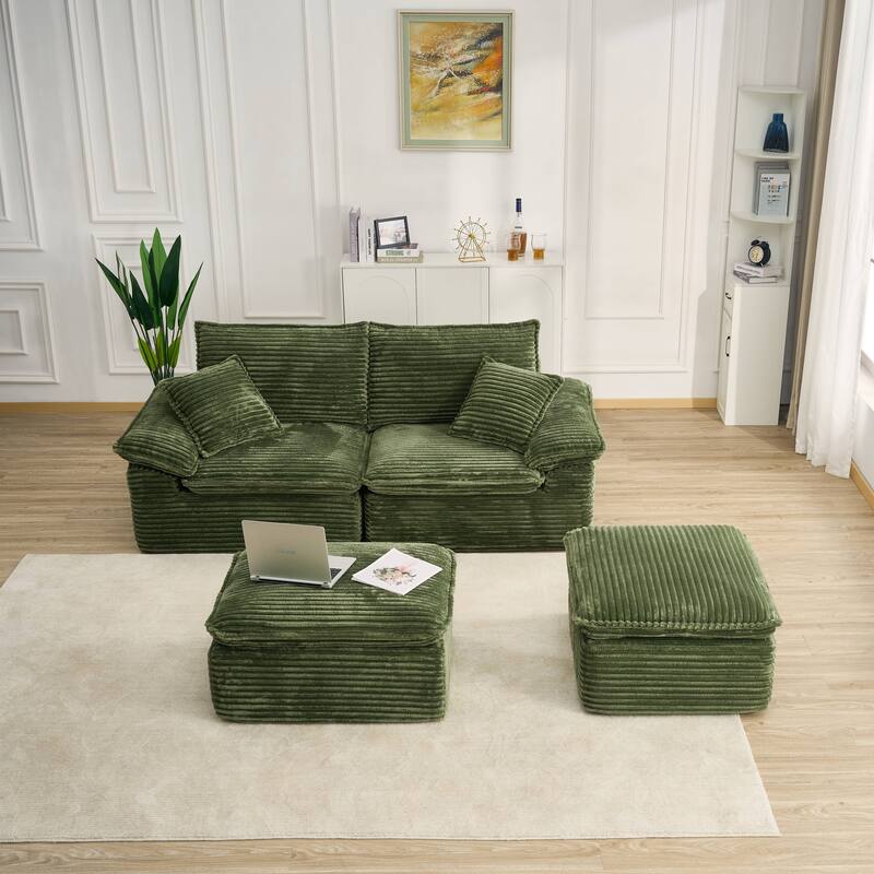 Rossetta 2-Seat Oversized Personalized Corduroy Soft Modular No Assembly Sofa with 2 Movable Ottoman