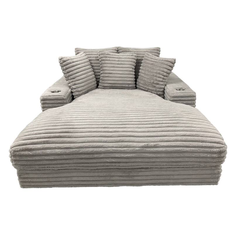 Ziv Oversized Cuddler Chaise, Plush Ribbed Gray Polyester Upholstery