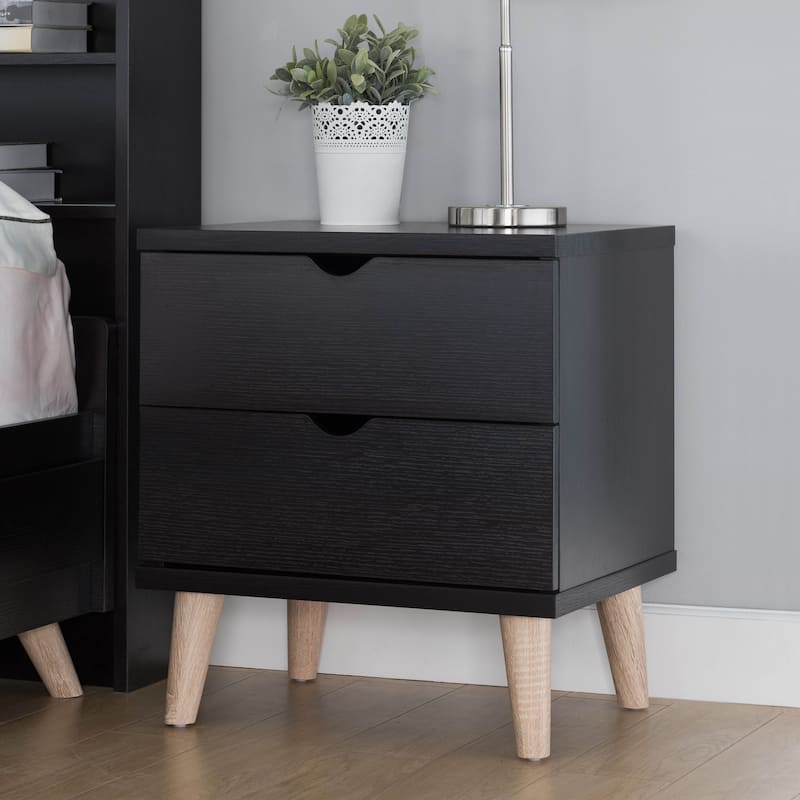DH BASIC Mid-Century Modern Cappuccino 2-Drawer Nightstand by Denhour