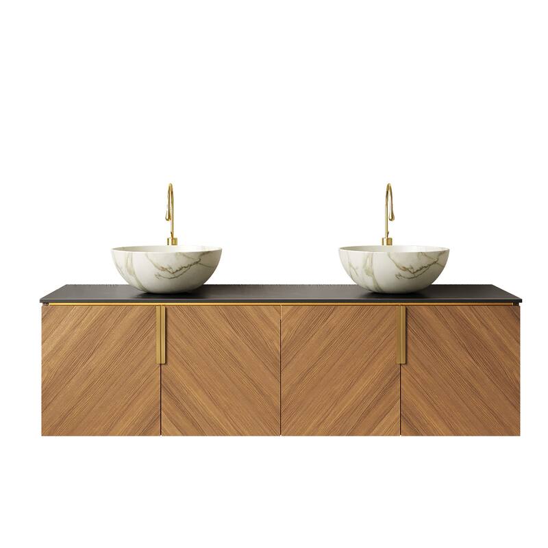 Wall-Mounted Bathroom Vanity with Round Ceramic Sink