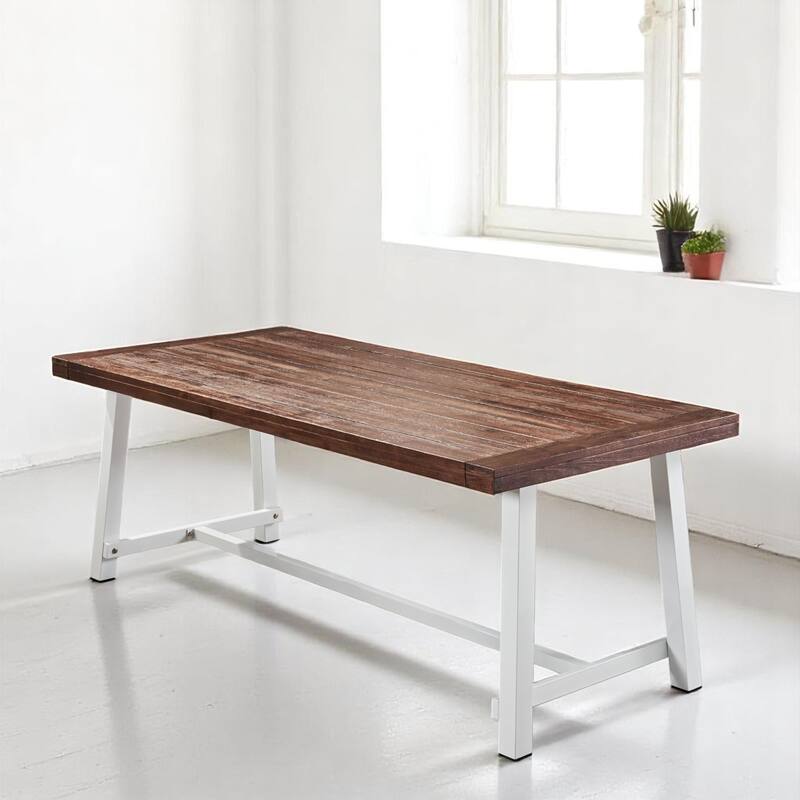 79" Outdoor Dining Table for 8, Industrial Patio Table with Metal Frame, Rectangular Garden Table for Backyard, Deck, or Porch