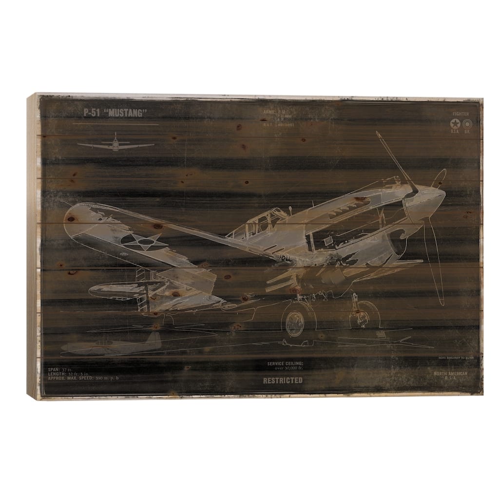 Vintage War Plane Print On Wood by Dylan Matthews - Multi-Color