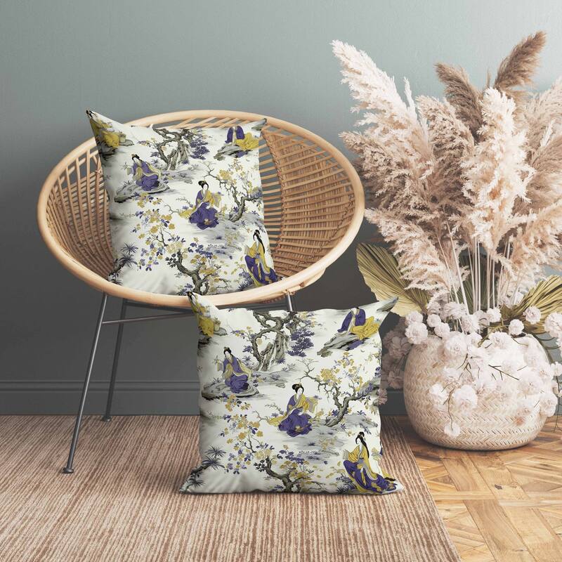 Imperial Palace Garden Faux Suede Reversible Throw Pillow Blue and Olive