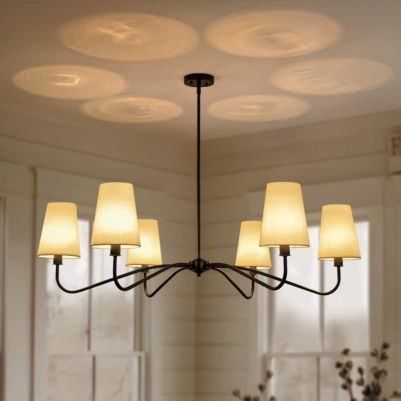 Starsky 6-Light Modern Classic Chandelier with White Linen Shades