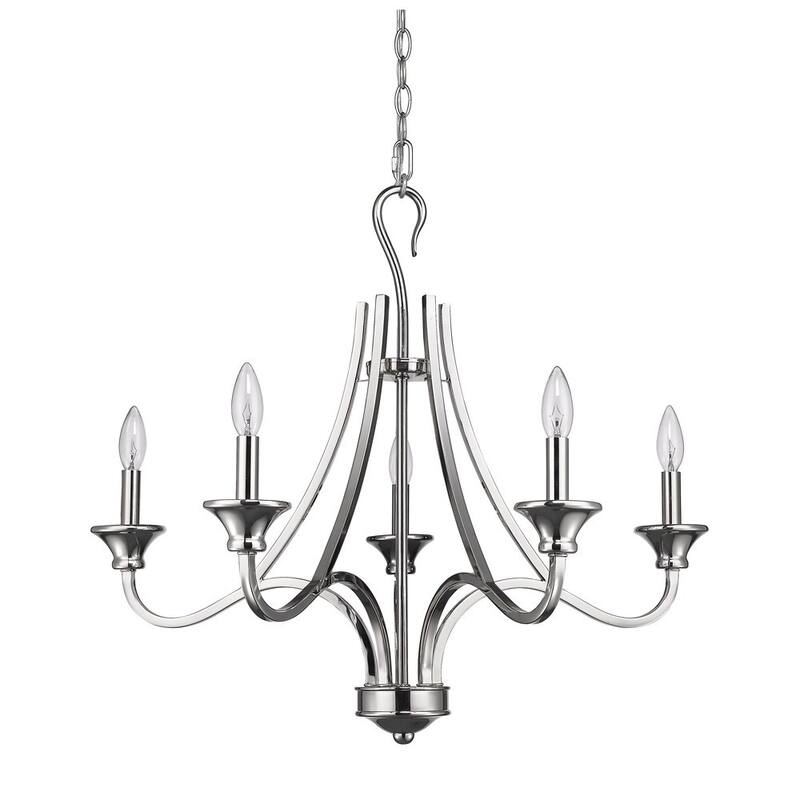 HomeRoots Nickel Candle Style Five Light Metal Dimmable Chandelier - 28' X '25' X '28